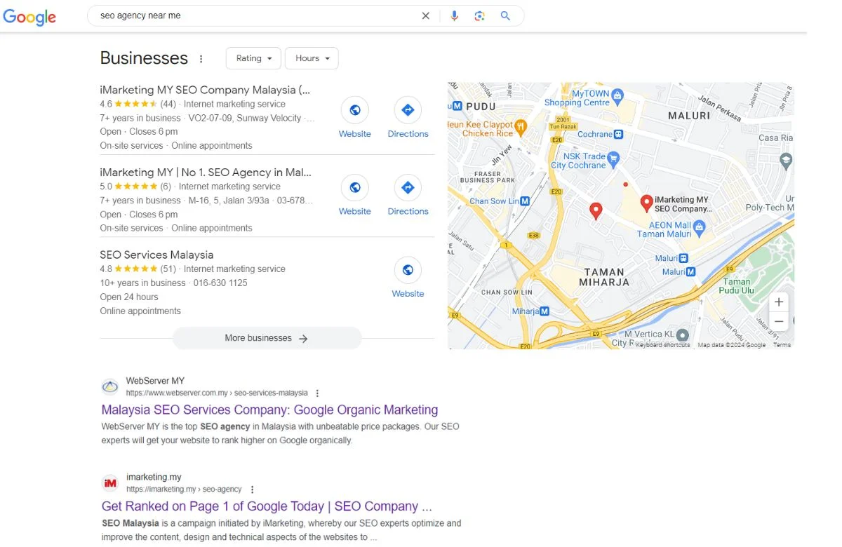 Near me in Google local SEO