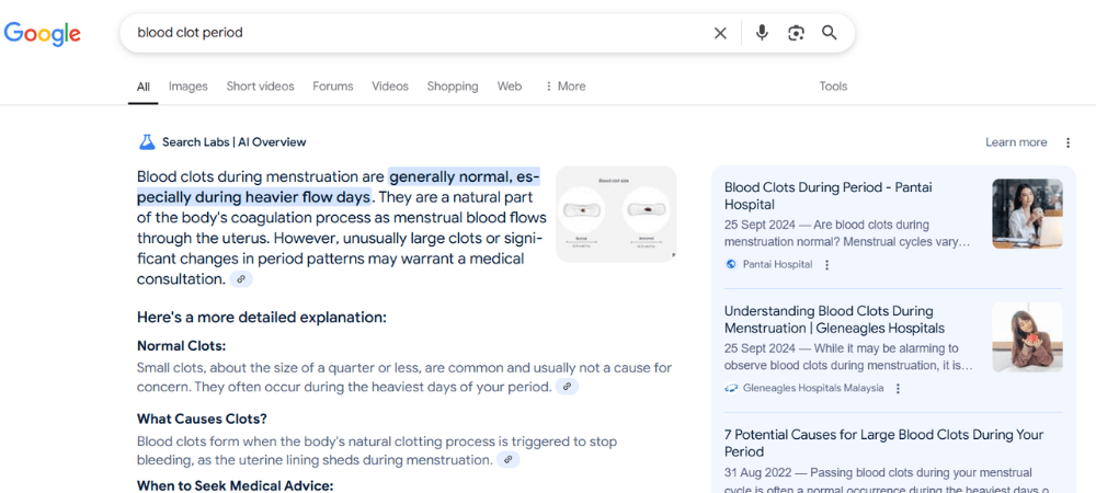 Blood clot period Ai Overview